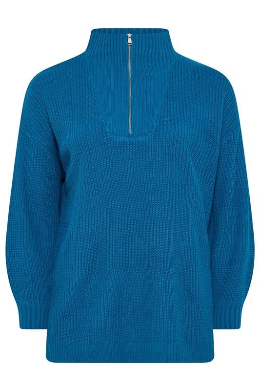 YOURS Plus Size Blue Quarter Zip Jumper | Yours Clothing 5