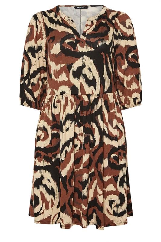 YOURS Plus Size Brown Abstract Notch Neck Dress | Yours Clothing 5
