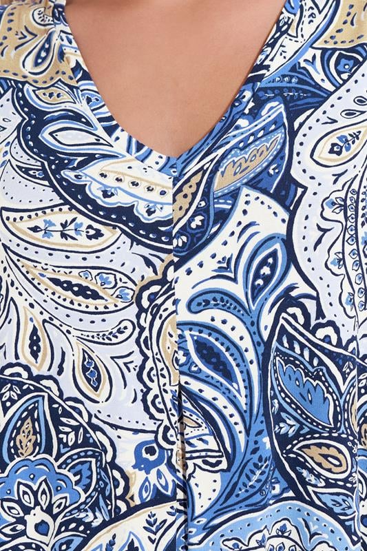 YOURS Plus Size Blue Paisley Pleat Front Swing Vest Top | Yours Clothing 4