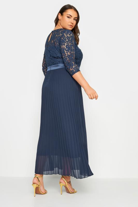 YOURS LONDON Plus Size Navy Blue Lace Wrap Pleated Maxi Dress | Yours Clothing 3