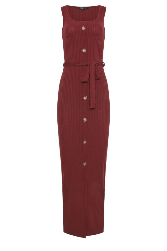 LTS Tall Women's Burgundy Red Ribbed Button Through Maxi Dress | Long Tall Sally 5