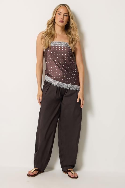 LTS Tall Women's Chocolate Brown Cotton Barrel Leg Trousers | Long Tall Sally 1