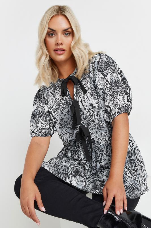 LIMITED COLLECTION Plus Size Grey Snake Print Bow Top | Yours Clothing 4