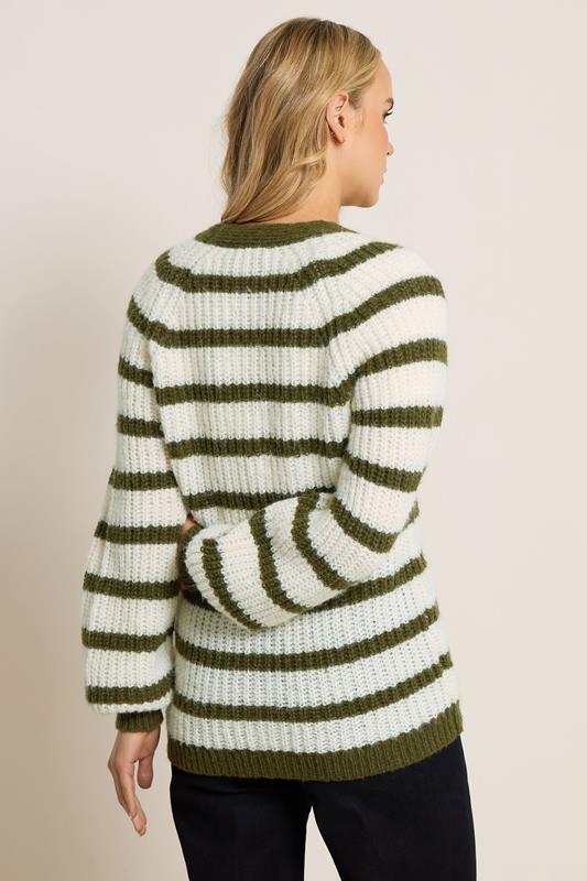 LTS Tall Green Knitted Stripe Button Cardigan | Long Tall Sally 2