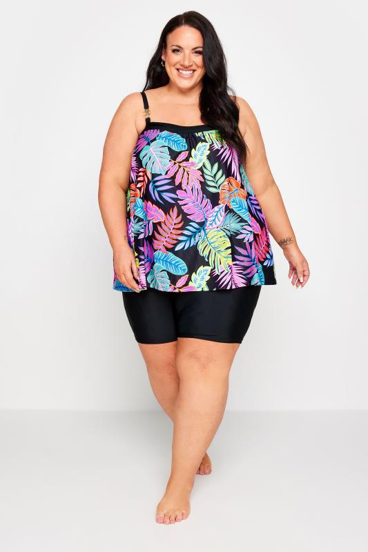 YOURS Plus Size Black Leaf Print A-Line Tankini Top | Yours Clothing 5