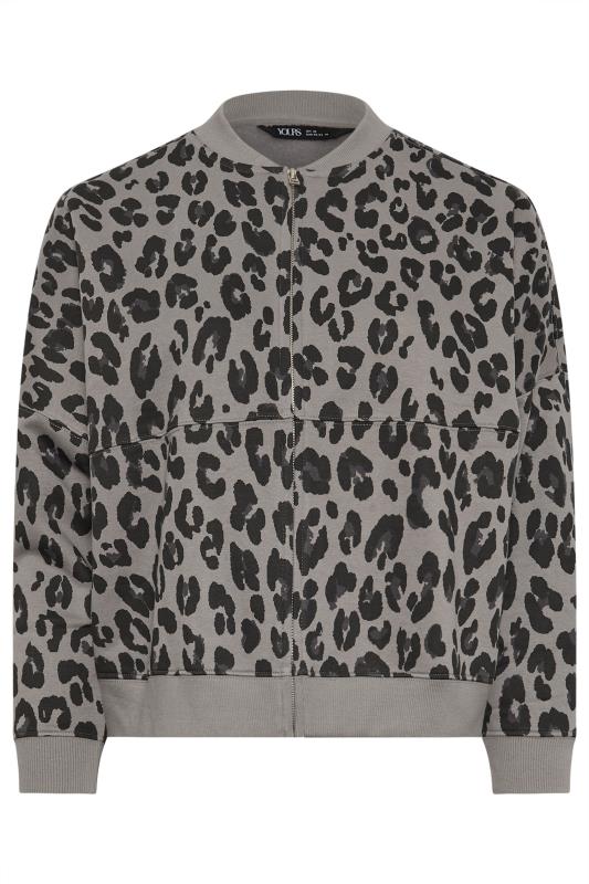 YOURS Plus Size Grey Leopard Print Oversized Sweat Bomber Jacket | Yours Clothing 6