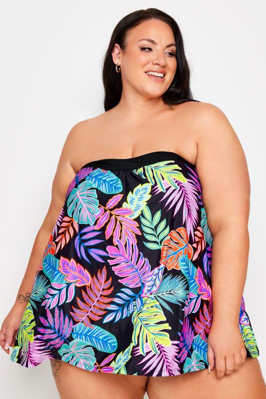 YOURS Plus Size Black Leaf Print A-Line Tankini Top | Yours Clothing 2