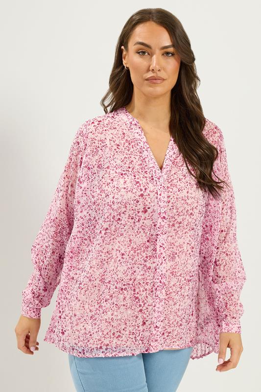  YOURS Curve Pink Animal Pleated Back Blouse