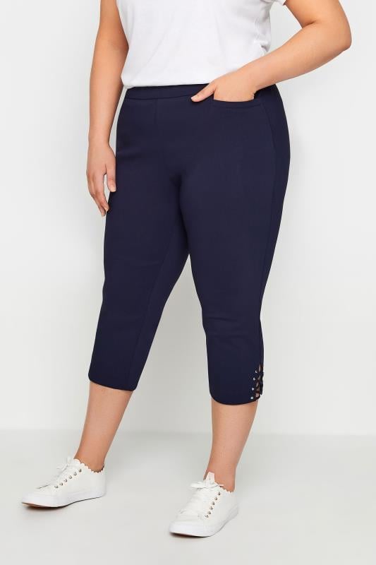 YOURS Curve Plus Size Navy Blue Cropped Leggings