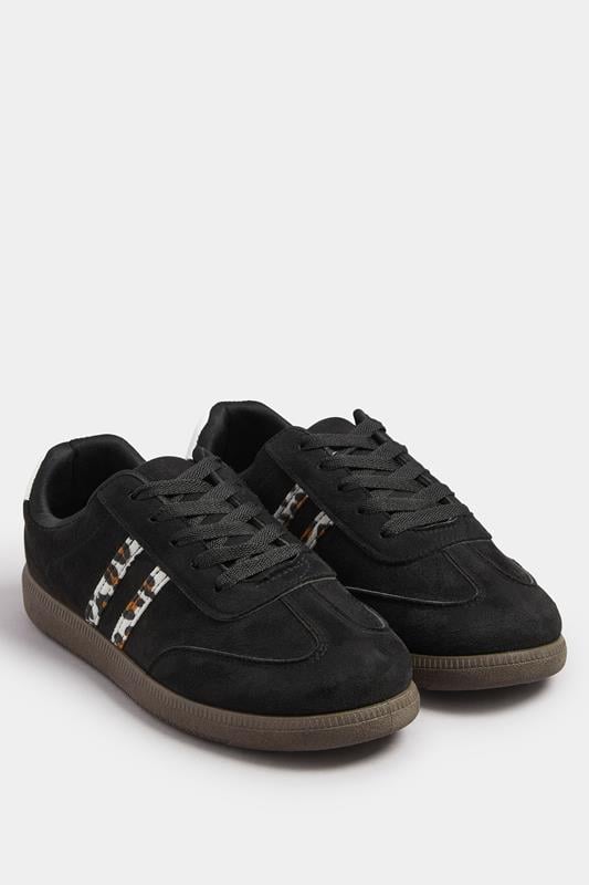 Black Retro Leopard Stripe Trainers In Extra Wide EEE Fit | Yours Clothing 2