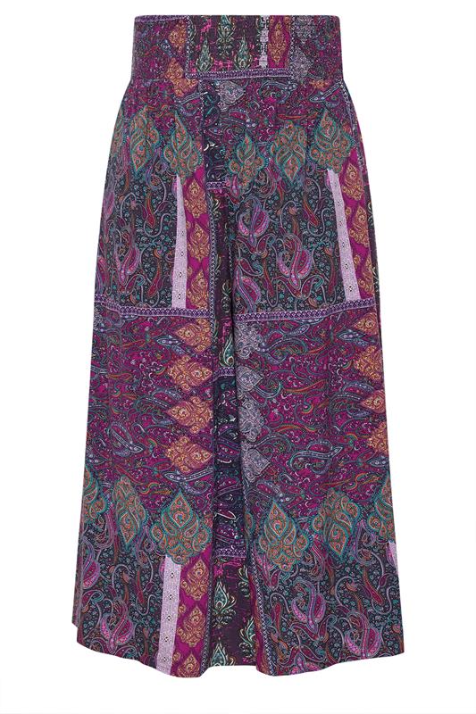 YOURS Plus Size Purple Paisley Shirred Waist Trousers | Yours Clothing 6