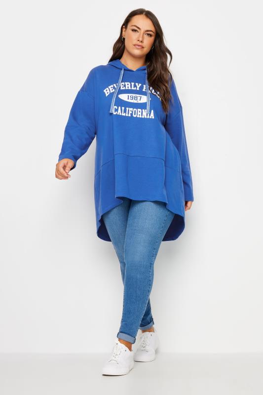 YOURS Blue 'Beverley Hills' Slogan Longline Hoodie | Yours Clothing 2