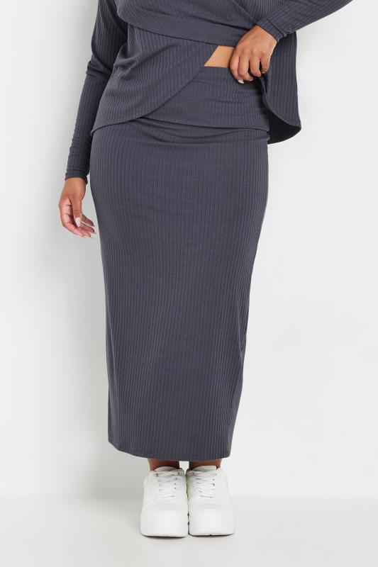 LIMITED COLLECTION Plus Size Grey Ribbed Maxi Skirt | Yours Clothing  1