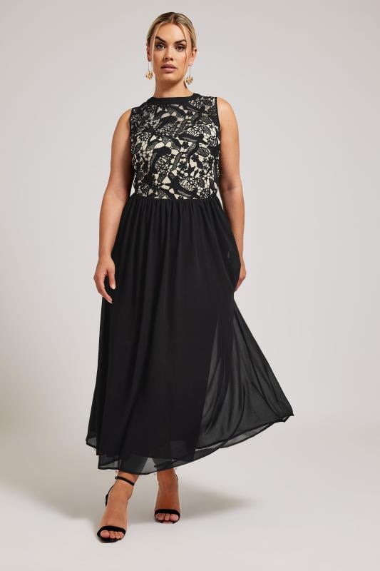 YOURS LONDON Plus Size Black Lace Bodice Maxi Dress | Yours Clothing  1