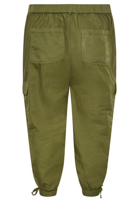 YOURS Curve Plus Size Khaki Green Cropped Cargo Trousers | Yours Clothing  5
