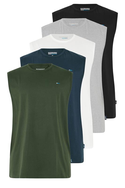 BadRhino Big & Tall Black/White/Navy/Khaki/Grey 5 Pack Extra Long Muscle Vests