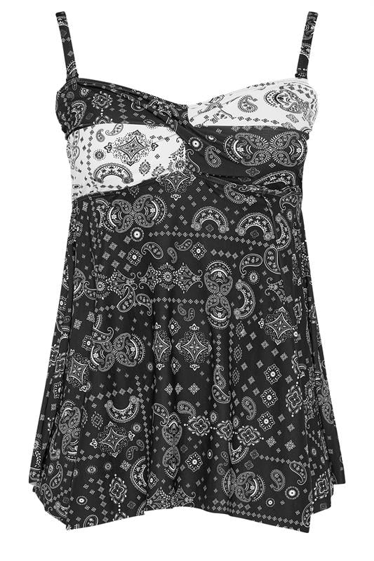 YOURS Plus Size Black Bandana Print Hanky Hem Tankini Top | Yours Clothing 8