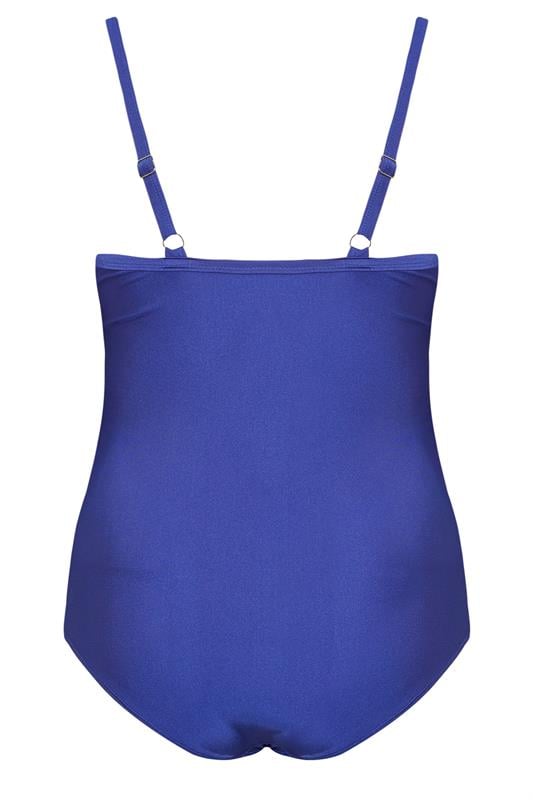 YOURS Plus Size Blue Super Sculpt Crossover Swimsuit | Yours Clothing 6