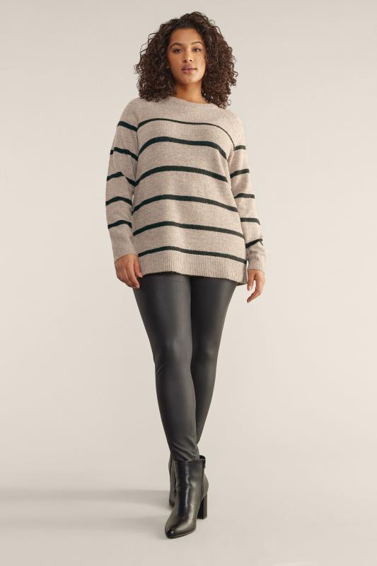 EVANS Plus Size Beige Brown Stripe Knitted Jumper | Evans 3