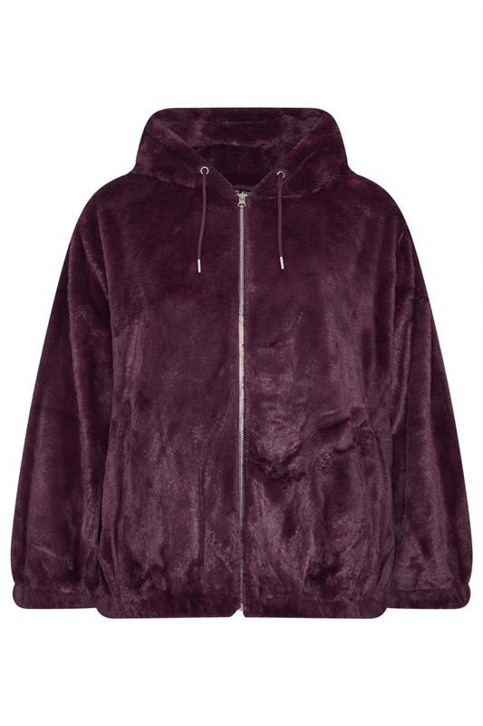 YOURS Plus Size Burgundy Red Faux Fur Hooded Jacket | Yours Clothing 7