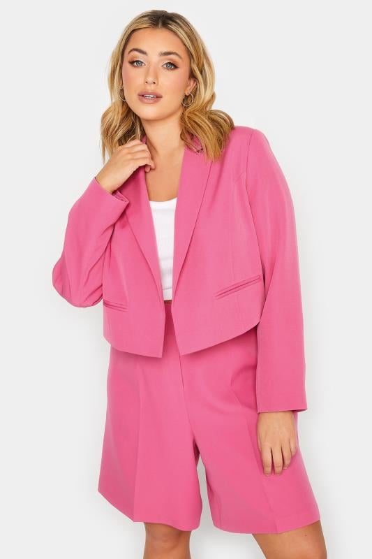 YOURS Plus Size Curve Pink Cropped Blazer | Yours Clothing  3