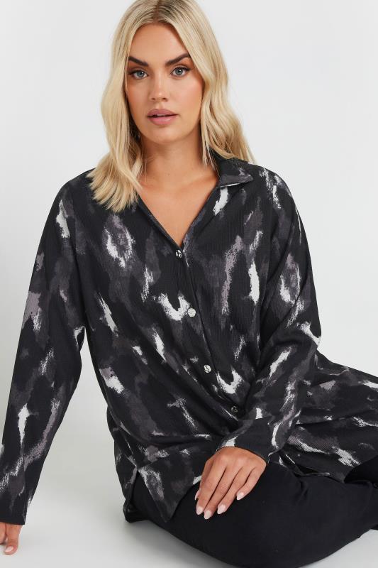 YOURS Plus Size Black Abstract Blur Print Textured Shirt | Yours Clothing  4