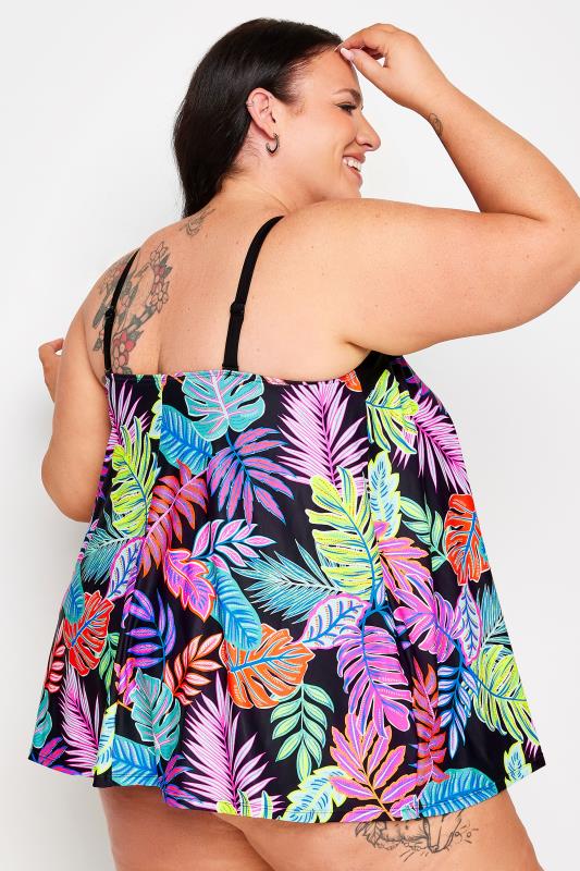 YOURS Plus Size Black Leaf Print A-Line Tankini Top | Yours Clothing 6