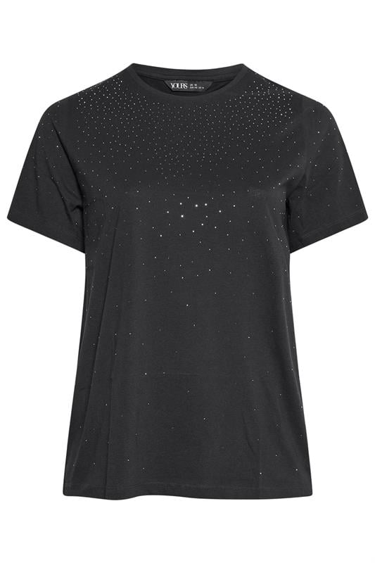 YOURS Plus Size Black Diamante Embellished T-Shirt | Yours Clothing 5
