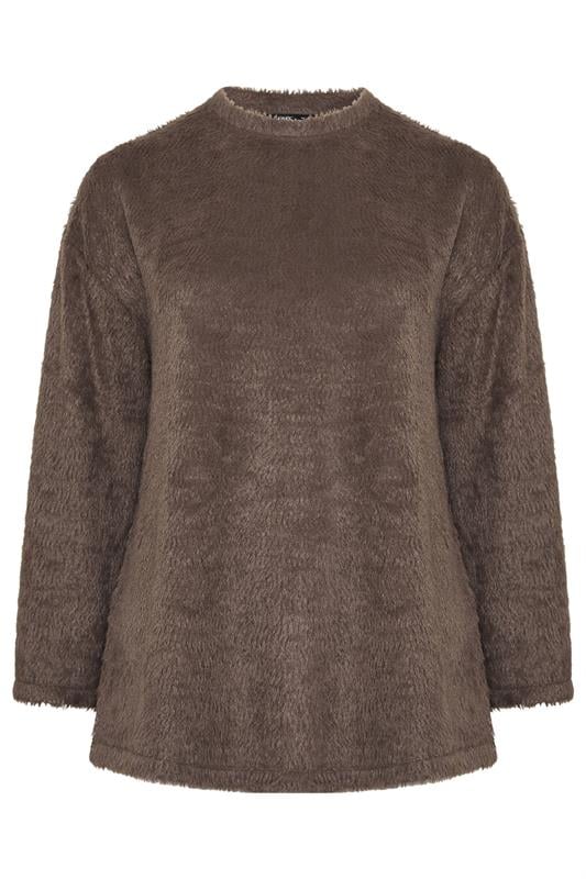YOURS Plus Size Chocolate Brown Fluffy Knit Jumper | Yours Clothing 6