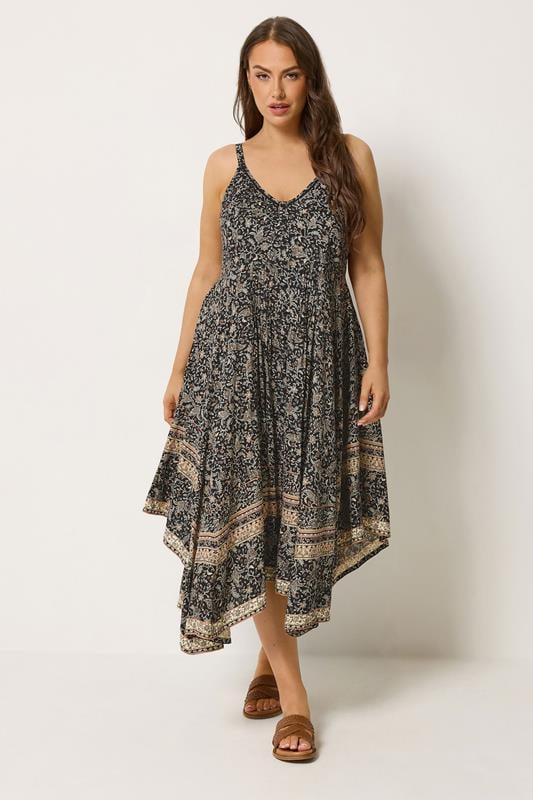 YOURS Curve Black Paisley Hanky Hem Dress