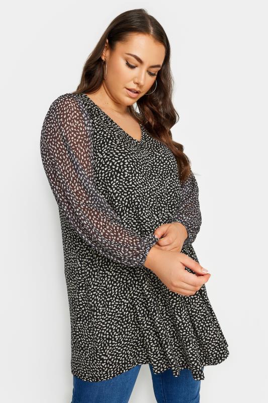 YOURS Plus Size Black Animal Print Mesh Swing Top | Yours Clothing 1