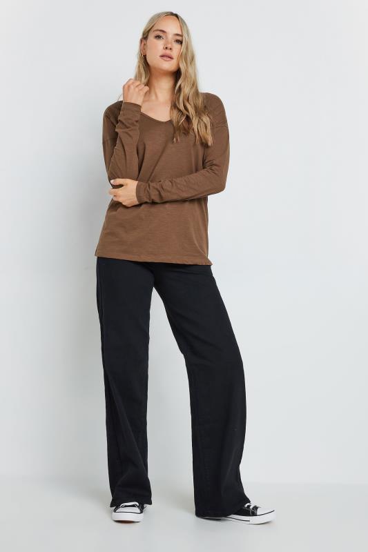 LTS Tall Brown V-Neck Long Sleeve Cotton T-Shirt | Long Tall Sally 2