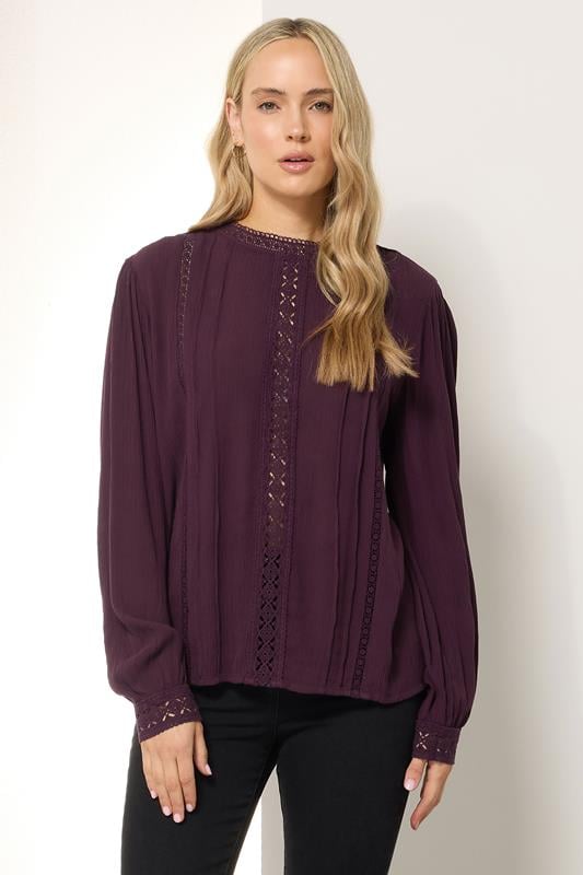 Tall  LTS Tall Purple Crinkle Lace Detail Blouse