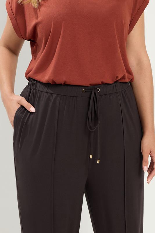 YOURS Plus Size Brown Wide Leg Seam Joggers | Yours Clothing 4