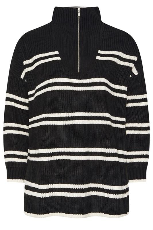 YOURS Plus Size Black Stripe Quarter Zip Jumper | Yours Clothing 6