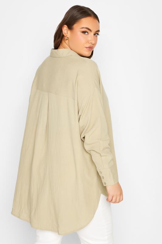 YOURS Plus Size Beige Brown Linen Shirt | Yours Clothing 3