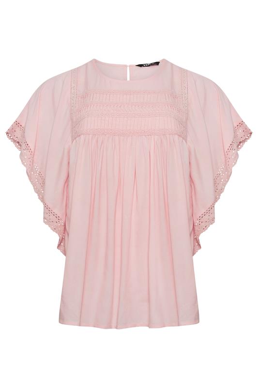 YOURS Plus Size Pink Crochet Detail Blouse | Yours Clothing 5
