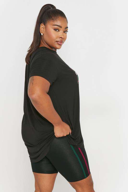 YOURS ACTIVE Plus Size Black Side Stripe Stretch Shorts | Yours Clothing 4