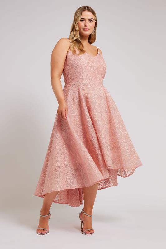 YOURS LONDON Plus Size Pink Lace Midi Dress | Yours Clothing 3