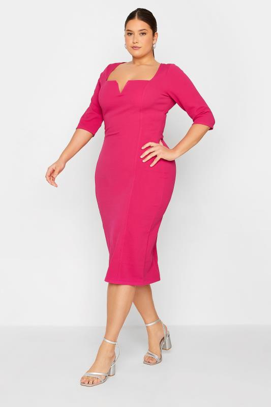 Tall Women's LTS Bright Pink Notch Neck Midi Dress | Long Tall Sally 1