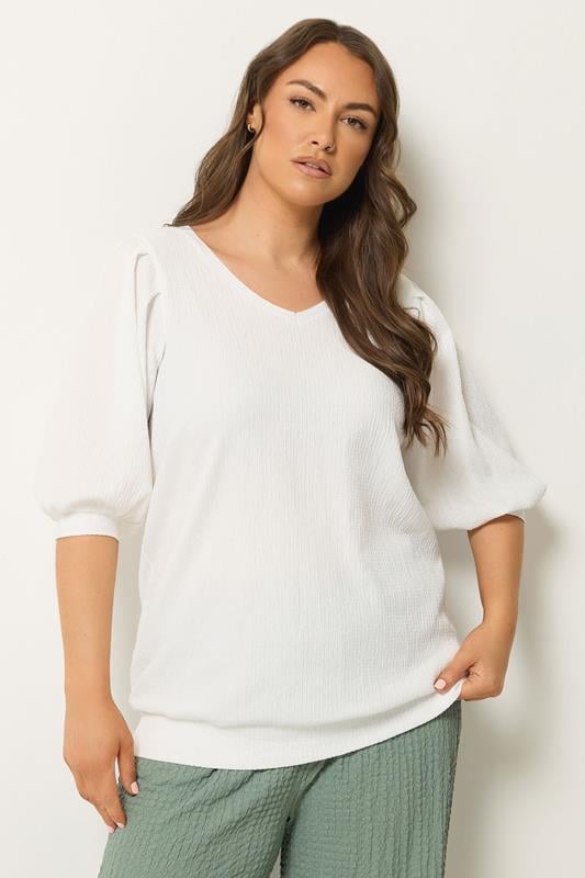 YOURS Plus Size White Puff Sleeve Top | Yours Clothing 1