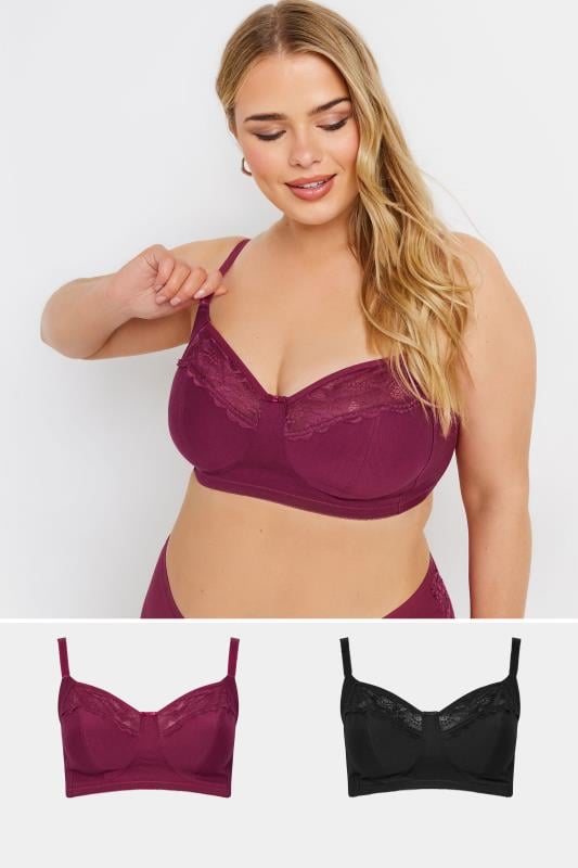 YOURS Plus Size 2 PACK Red & Black Non-Padded Non-Wired Bras | Yours Clothing 1