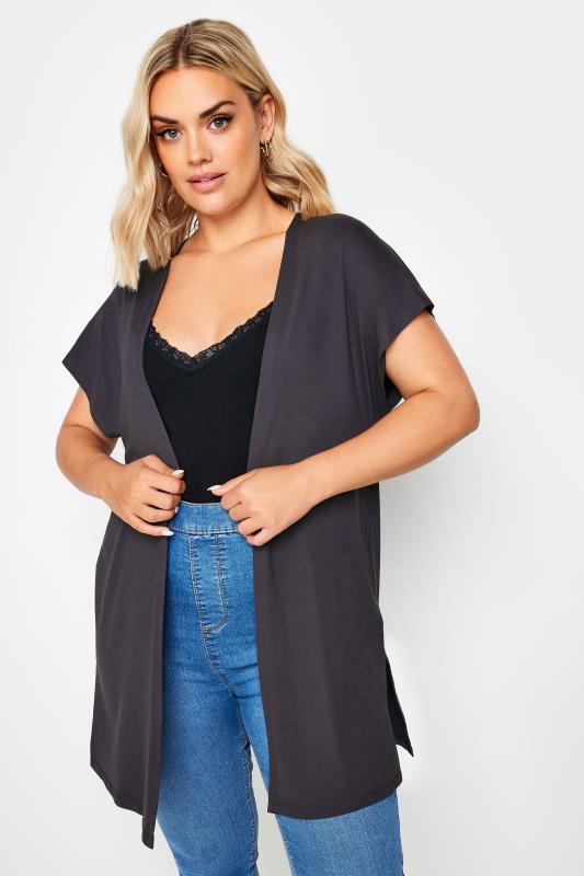 YOURS Plus Size Dark Grey Short Sleeve Cardigan | Yours Clothing 1