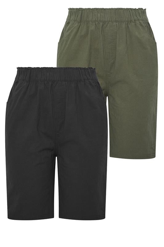  YOURSET 2 PACK Curve Black & Khaki Green Cool Cotton Shorts