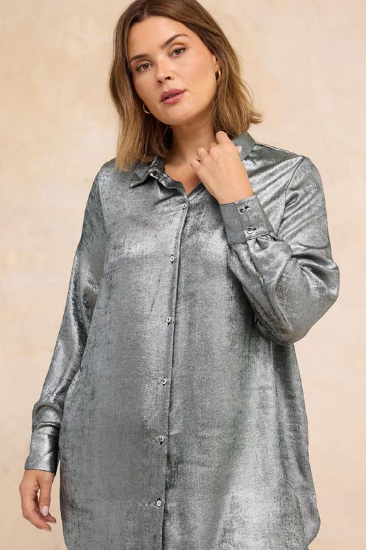Plus Size  EVANS Curve Silver Metallic Long Sleeve Shirt