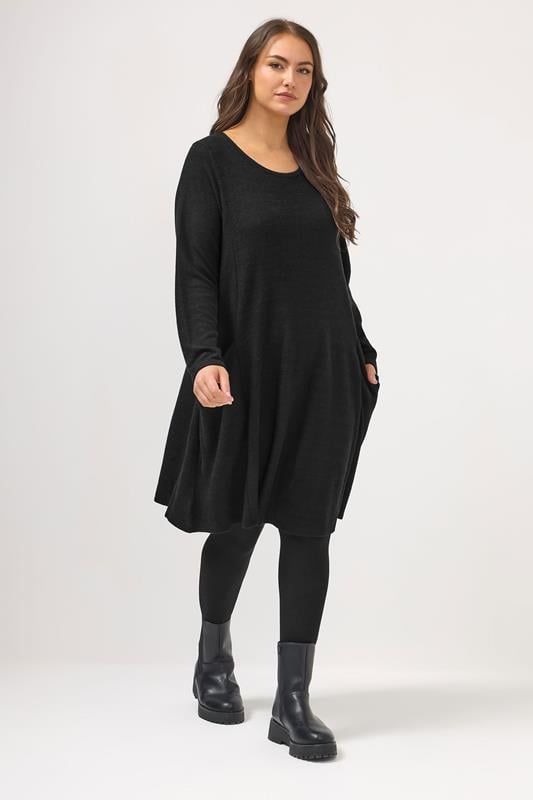 YOURS Plus Size Black Soft Touch Pocket Dress | Yours Clothing 1