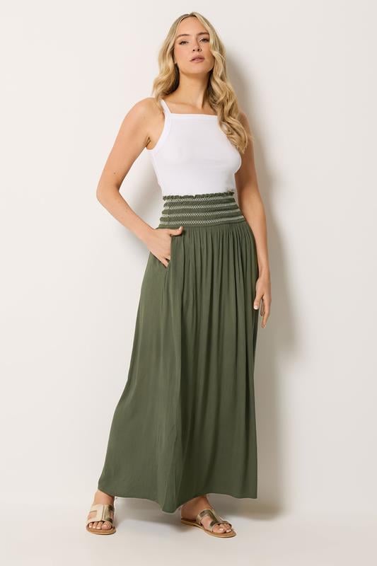 LTS Tall Olive Green Embroidered Waist Maxi Skirt