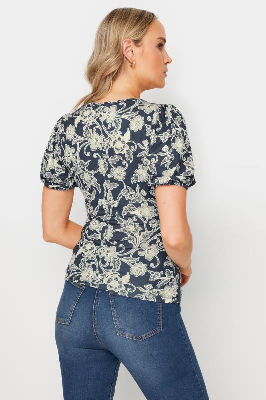 LTS Tall Women's Navy Blue Floral Print Wrap Top | Long Tall Sally 4