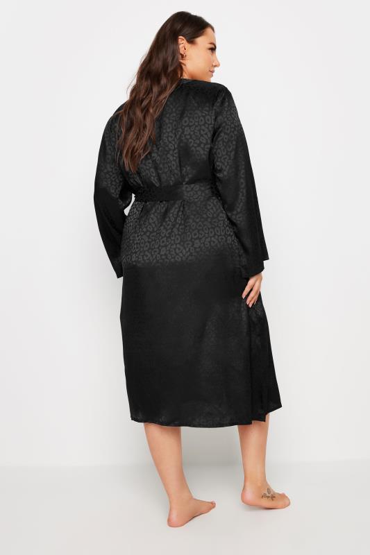 YOURS Plus Size Black Leopard Print Satin Robe | Yours Clothing  3