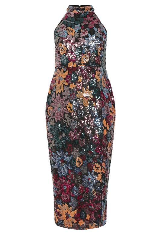YOURS LONDON Plus Size Orange & Pink Floral Sequin Maxi Dress | Yours Clothing 6